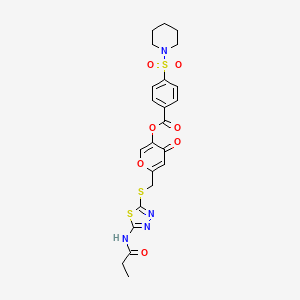 4-oxo-6-(((5-propionamido-1,3,4-thiadiazol-2-yl)thio)methyl)-4H-pyran-3-yl 4-(piperidin-1-ylsulfonyl)benzoate