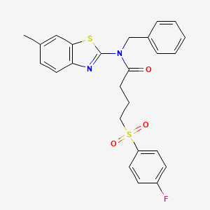 molecular formula C25H23FN2O3S2 B2472985 N-benzyl-4-((4-fluorophenyl)sulfonyl)-N-(6-methylbenzo[d]thiazol-2-yl)butanamide CAS No. 922896-87-5