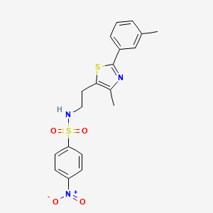 molecular formula C19H19N3O4S2 B2473024 N-{2-[4-methyl-2-(3-methylphenyl)-1,3-thiazol-5-yl]ethyl}-4-nitrobenzene-1-sulfonamide CAS No. 873010-38-9