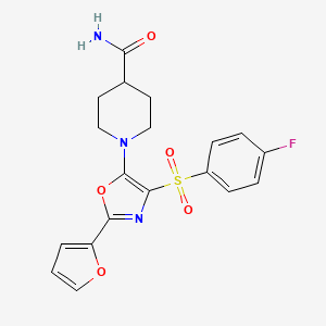 1-(4-((4-Fluorophenyl)sulfonyl)-2-(furan-2-yl)oxazol-5-yl)piperidine-4-carboxamide