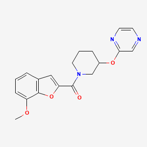 molecular formula C19H19N3O4 B2473094 2-{[1-(7-methoxy-1-benzofuran-2-carbonyl)piperidin-3-yl]oxy}pyrazine CAS No. 2034473-13-5