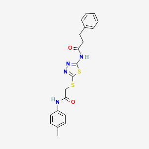 molecular formula C20H20N4O2S2 B2473134 N-(5-((2-oxo-2-(p-tolylamino)ethyl)thio)-1,3,4-thiadiazol-2-yl)-3-phenylpropanamide CAS No. 477212-65-0