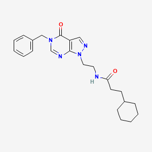 molecular formula C23H29N5O2 B2473159 N-(2-{5-benzyl-4-oxo-1H,4H,5H-pyrazolo[3,4-d]pyrimidin-1-yl}ethyl)-3-cyclohexylpropanamide CAS No. 921910-94-3