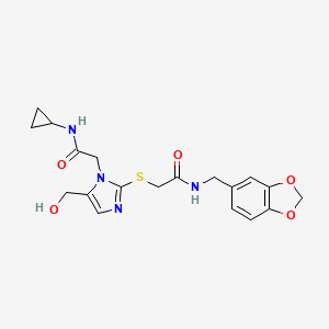 N-(benzo[d][1,3]dioxol-5-ylmethyl)-2-((1-(2-(cyclopropylamino)-2-oxoethyl)-5-(hydroxymethyl)-1H-imidazol-2-yl)thio)acetamide