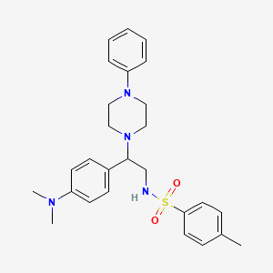 molecular formula C27H34N4O2S B2473290 N-{2-[4-(dimethylamino)phenyl]-2-(4-phenylpiperazin-1-yl)ethyl}-4-methylbenzene-1-sulfonamide CAS No. 932293-41-9