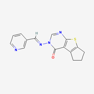(E)-3-((pyridin-3-ylmethylene)amino)-6,7-dihydro-3H-cyclopenta[4,5]thieno[2,3-d]pyrimidin-4(5H)-one