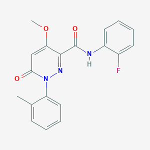 molecular formula C19H16FN3O3 B2473450 N-(2-fluorophenyl)-4-methoxy-1-(2-methylphenyl)-6-oxo-1,6-dihydropyridazine-3-carboxamide CAS No. 941944-42-9
