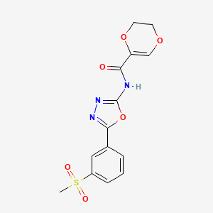 molecular formula C14H13N3O6S B2473531 N-[5-(3-methanesulfonylphenyl)-1,3,4-oxadiazol-2-yl]-5,6-dihydro-1,4-dioxine-2-carboxamide CAS No. 886907-82-0
