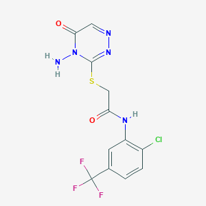 molecular formula C12H9ClF3N5O2S B2473575 2-[(4-氨基-5-氧代-1,2,4-三嗪-3-基)硫代- N-[2-氯-5-(三氟甲基)苯基]乙酰胺 CAS No. 869068-41-7