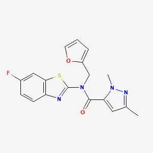 molecular formula C18H15FN4O2S B2473596 N-(6-fluoro-1,3-benzothiazol-2-yl)-N-[(furan-2-yl)methyl]-1,3-dimethyl-1H-pyrazole-5-carboxamide CAS No. 1013797-97-1