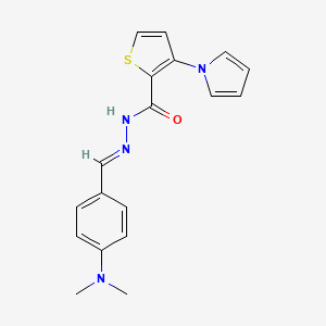 molecular formula C18H18N4OS B2473641 N'-{(E)-[4-(dimethylamino)phenyl]methylidene}-3-(1H-pyrrol-1-yl)-2-thiophenecarbohydrazide CAS No. 478076-86-7