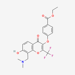 molecular formula C22H20F3NO6 B2473649 ethyl 4-({8-[(dimethylamino)methyl]-7-hydroxy-4-oxo-2-(trifluoromethyl)-4H-chromen-3-yl}oxy)benzoate CAS No. 848212-80-6
