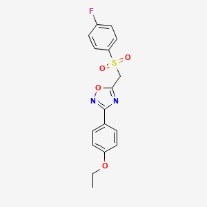 molecular formula C17H15FN2O4S B2473653 3-(4-Ethoxyphenyl)-5-(((4-fluorophenyl)sulfonyl)methyl)-1,2,4-oxadiazole CAS No. 1105224-42-7