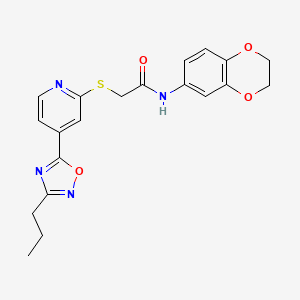 molecular formula C20H20N4O4S B2473691 N-(2,3-dihydro-1,4-benzodioxin-6-yl)-2-{[4-(3-propyl-1,2,4-oxadiazol-5-yl)pyridin-2-yl]sulfanyl}acetamide CAS No. 1251589-02-2