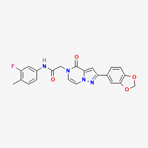 molecular formula C22H17FN4O4 B2473713 2-[2-(1,3-benzodioxol-5-yl)-4-oxopyrazolo[1,5-a]pyrazin-5(4H)-yl]-N-(3-fluoro-4-methylphenyl)acetamide CAS No. 1242981-81-2