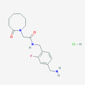 molecular formula C17H25ClFN3O2 B2473836 N-[[4-(Aminomethyl)-2-fluorophenyl]methyl]-2-(2-oxoazocan-1-yl)acetamide;hydrochloride CAS No. 2470437-99-9