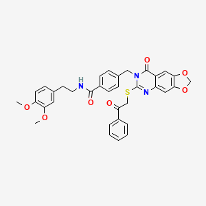 molecular formula C35H31N3O7S B2473851 N-[2-(3,4-dimethoxyphenyl)ethyl]-4-({8-oxo-6-[(2-oxo-2-phenylethyl)sulfanyl]-2H,7H,8H-[1,3]dioxolo[4,5-g]quinazolin-7-yl}methyl)benzamide CAS No. 688062-13-7
