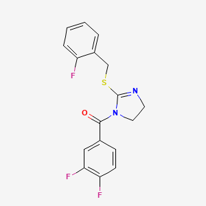 molecular formula C17H13F3N2OS B2473993 (3,4-difluorophenyl)(2-((2-fluorobenzyl)thio)-4,5-dihydro-1H-imidazol-1-yl)methanone CAS No. 851807-00-6