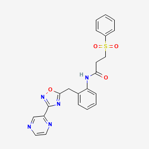 3-(phenylsulfonyl)-N-(2-((3-(pyrazin-2-yl)-1,2,4-oxadiazol-5-yl)methyl)phenyl)propanamide