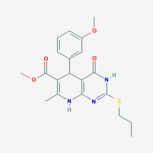 molecular formula C20H23N3O4S B2474019 methyl 5-(3-methoxyphenyl)-7-methyl-4-oxo-2-(propylsulfanyl)-3H,4H,5H,8H-pyrido[2,3-d]pyrimidine-6-carboxylate CAS No. 923138-94-7