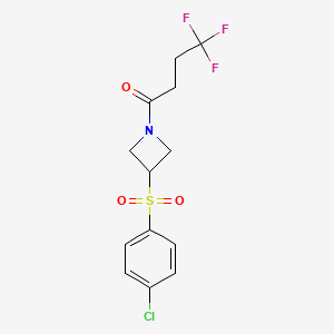 molecular formula C13H13ClF3NO3S B2474025 1-(3-((4-Chlorophenyl)sulfonyl)azetidin-1-yl)-4,4,4-trifluorobutan-1-one CAS No. 1797277-50-9