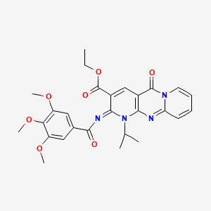 molecular formula C27H28N4O7 B2474040 ethyl 2-oxo-7-propan-2-yl-6-(3,4,5-trimethoxybenzoyl)imino-1,7,9-triazatricyclo[8.4.0.03,8]tetradeca-3(8),4,9,11,13-pentaene-5-carboxylate CAS No. 534567-16-3