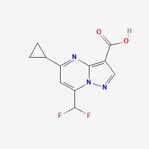 molecular formula C11H9F2N3O2 B2474084 5-Cyclopropyl-7-(difluoromethyl)pyrazolo[1,5-a]pyrimidine-3-carboxylic acid CAS No. 438227-80-6