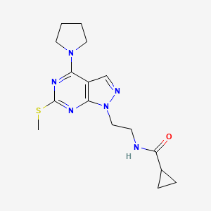 molecular formula C16H22N6OS B2474091 N-(2-(6-(methylthio)-4-(pyrrolidin-1-yl)-1H-pyrazolo[3,4-d]pyrimidin-1-yl)ethyl)cyclopropanecarboxamide CAS No. 941985-80-4