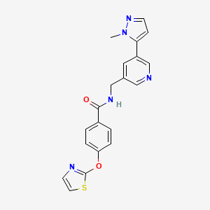molecular formula C20H17N5O2S B2474431 N-((5-(1-methyl-1H-pyrazol-5-yl)pyridin-3-yl)methyl)-4-(thiazol-2-yloxy)benzamide CAS No. 2034559-89-0