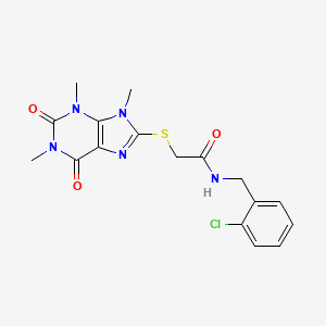 molecular formula C17H18ClN5O3S B2474433 N-[(2-chlorophenyl)methyl]-2-[(1,3,9-trimethyl-2,6-dioxo-2,3,6,9-tetrahydro-1H-purin-8-yl)sulfanyl]acetamide CAS No. 897454-06-7