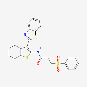 molecular formula C24H22N2O3S3 B2474439 3-(benzenesulfonyl)-N-[3-(1,3-benzothiazol-2-yl)-4,5,6,7-tetrahydro-1-benzothiophen-2-yl]propanamide CAS No. 868676-28-2