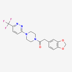 molecular formula C18H17F3N4O3 B2474474 2-(2H-1,3-benzodioxol-5-yl)-1-{4-[6-(trifluoromethyl)pyridazin-3-yl]piperazin-1-yl}ethan-1-one CAS No. 2380188-98-5