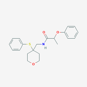 molecular formula C21H25NO3S B2474485 2-phenoxy-N-((4-(phenylthio)tetrahydro-2H-pyran-4-yl)methyl)propanamide CAS No. 1797577-41-3