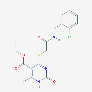 molecular formula C17H18ClN3O4S B2474505 ethyl 4-[({[(2-chlorophenyl)methyl]carbamoyl}methyl)sulfanyl]-6-methyl-2-oxo-1,2-dihydropyrimidine-5-carboxylate CAS No. 899727-27-6