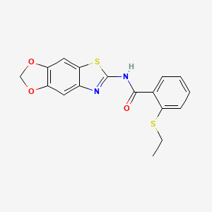 molecular formula C17H14N2O3S2 B2474558 N-{4,6-dioxa-10-thia-12-azatricyclo[7.3.0.0^{3,7}]dodeca-1(9),2,7,11-tetraen-11-yl}-2-(ethylsulfanyl)benzamide CAS No. 886918-57-6