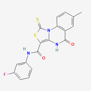 molecular formula C18H12FN3O2S2 B2474602 N-(3-fluorophenyl)-7-methyl-5-oxo-1-thioxo-4,5-dihydro-1H-thiazolo[3,4-a]quinazoline-3-carboxamide CAS No. 1111043-50-5