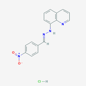 molecular formula C16H13ClN4O2 B2474608 N-[(E)-(4-Nitrophenyl)methylideneamino]quinolin-8-amine;hydrochloride CAS No. 477762-44-0