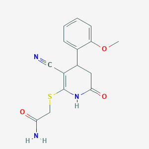 molecular formula C15H15N3O3S B2474627 2-((3-Cyano-4-(2-methoxyphenyl)-6-oxo-1,4,5,6-tetrahydropyridin-2-yl)thio)acetamide CAS No. 330181-08-3