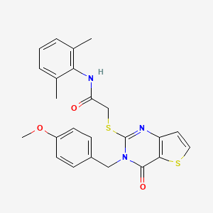 molecular formula C24H23N3O3S2 B2474632 N-(2,6-dimethylphenyl)-2-({3-[(4-methoxyphenyl)methyl]-4-oxo-3H,4H-thieno[3,2-d]pyrimidin-2-yl}sulfanyl)acetamide CAS No. 1252915-70-0