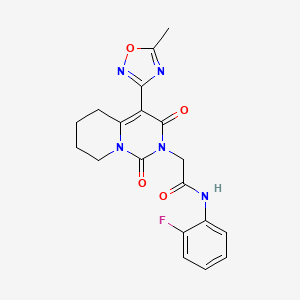 molecular formula C19H18FN5O4 B2474656 N-(2-fluorophenyl)-2-[4-(5-methyl-1,2,4-oxadiazol-3-yl)-1,3-dioxo-1H,2H,3H,5H,6H,7H,8H-pyrido[1,2-c]pyrimidin-2-yl]acetamide CAS No. 1775503-49-5