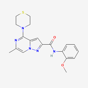 molecular formula C19H21N5O2S B2474677 N-(2-methoxyphenyl)-6-methyl-4-(thiomorpholin-4-yl)pyrazolo[1,5-a]pyrazine-2-carboxamide CAS No. 1775494-67-1