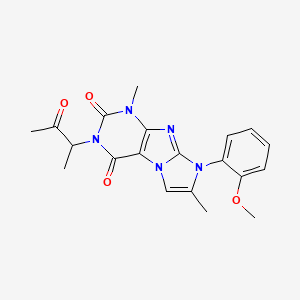 molecular formula C20H21N5O4 B2474705 8-(2-methoxyphenyl)-1,7-dimethyl-3-(3-oxobutan-2-yl)-1H,2H,3H,4H,8H-imidazo[1,2-g]purine-2,4-dione CAS No. 876669-77-1