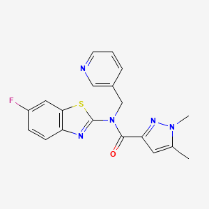 molecular formula C19H16FN5OS B2474743 N-(6-fluoro-1,3-benzothiazol-2-yl)-1,5-dimethyl-N-[(pyridin-3-yl)methyl]-1H-pyrazole-3-carboxamide CAS No. 1013808-61-1