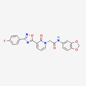 molecular formula C22H15FN4O5 B2474759 N-(2H-1,3-benzodioxol-5-yl)-2-{3-[3-(4-fluorophenyl)-1,2,4-oxadiazol-5-yl]-2-oxo-1,2-dihydropyridin-1-yl}acetamide CAS No. 1251633-74-5