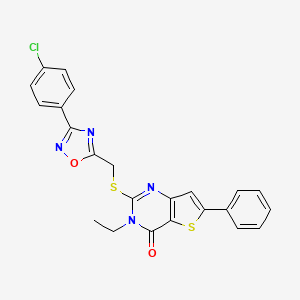 molecular formula C23H17ClN4O2S2 B2474792 2-({[3-(4-chlorophenyl)-1,2,4-oxadiazol-5-yl]methyl}sulfanyl)-3-ethyl-6-phenyl-3H,4H-thieno[3,2-d]pyrimidin-4-one CAS No. 1189855-11-5