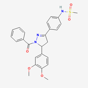 molecular formula C25H25N3O5S B2474795 N-(4-(1-benzoyl-5-(3,4-dimethoxyphenyl)-4,5-dihydro-1H-pyrazol-3-yl)phenyl)methanesulfonamide CAS No. 852140-86-4