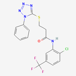 molecular formula C17H13ClF3N5OS B2474799 N-[2-chloro-5-(trifluoromethyl)phenyl]-3-[(1-phenyl-1H-1,2,3,4-tetrazol-5-yl)sulfanyl]propanamide CAS No. 301688-15-3