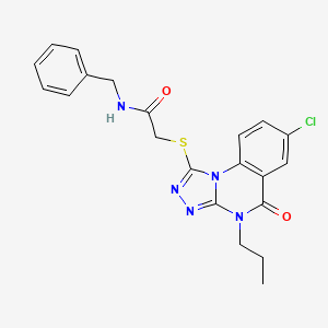 molecular formula C21H20ClN5O2S B2474815 N-benzyl-2-((7-chloro-5-oxo-4-propyl-4,5-dihydro-[1,2,4]triazolo[4,3-a]quinazolin-1-yl)thio)acetamide CAS No. 1111039-25-8