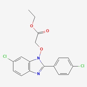 molecular formula C17H14Cl2N2O3 B2474910 ethyl 2-{[6-chloro-2-(4-chlorophenyl)-1H-1,3-benzimidazol-1-yl]oxy}acetate CAS No. 338978-87-3