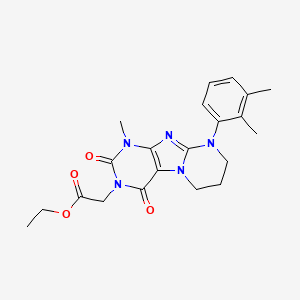molecular formula C21H25N5O4 B2474915 ethyl 2-(9-(2,3-dimethylphenyl)-1-methyl-2,4-dioxo-1,2,6,7,8,9-hexahydropyrimido[2,1-f]purin-3(4H)-yl)acetate CAS No. 923399-54-6